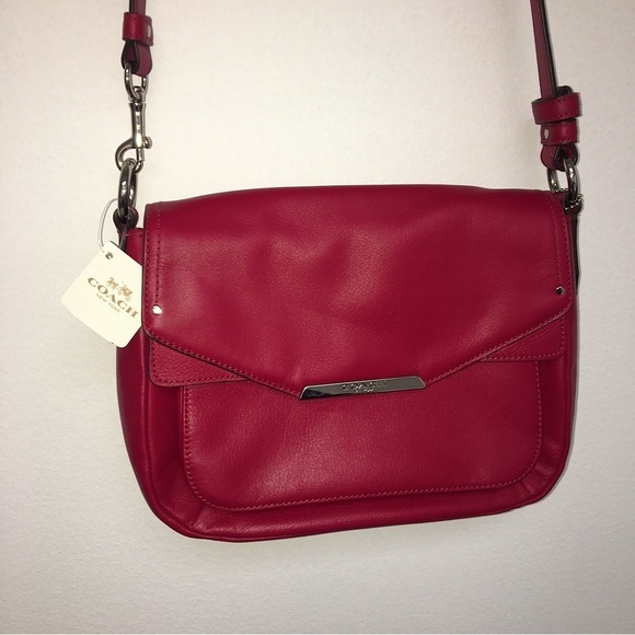 Coach Taylor Mini Flap Crossbody Berry Red Leather Purse - Picture 1 of 16